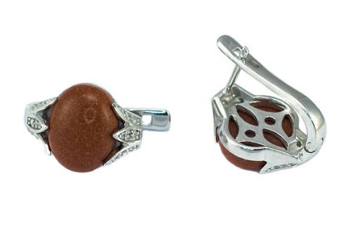 Серебряные серьги с авантюрином 50541 купить в магазине Самоцветы мира