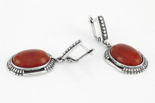 Серебряные серьги с сердоликом 50545 купить в магазине Самоцветы мира