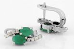 Серьги из серебра с изумрудом и фианитами 2 овала 4х6 мм 50925