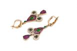 Серьги из серебра с рубином агатом зелёным и фианитами 3 круга 4 мм капля 5х7 мм 51013