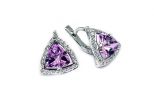 Серьги из серебра с аметистом и фианитами треугольник 9х9х9 мм 51169