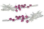 Серьги из серебра с рубином синтетическим и фианитами 10 овалов 4х6 мм 51194