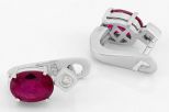 Серьги из серебра с рубином и фианитами овал 6х8 мм 51338