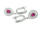 Серьги из серебра с рубином синтетическим и фианитами капля 3х5 мм 51455