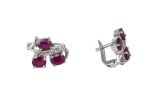 Серьги из серебра с рубином и фианитами 3 овала 4х5 мм 51582