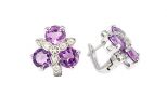 Серьги из серебра с аметистом и фианитами 3 круга 7 мм 51680