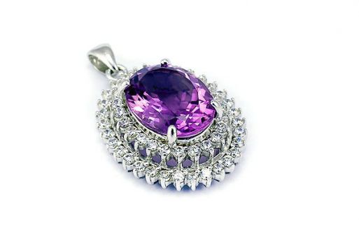Серебряный кулон с аметистом и фианитами 51683 купить в магазине Самоцветы мира