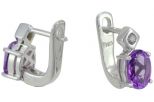 Серьги из серебра с аметистом и фианитами овал 6х8 мм 51688