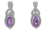Серьги из серебра с аметистом и фианитами маркиза 5х10 мм 51702
