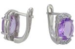 Серьги из серебра с аметистом и фианитами овал 8х10 мм 51703