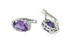 Серьги из серебра с аметистом и фианитами овал 8х10 мм 51703