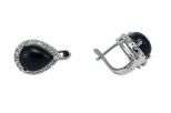 Серьги из серебра с агатом чёрным и фианитами капля 10х12 мм 51742