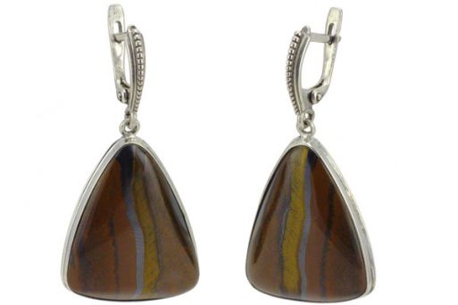 Серьги из серебра 925 пробы с тигровым глазом.