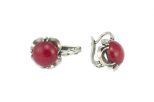 Серьги из серебра с кораллом красным круг 12 мм 54629