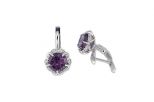 Серьги из серебра с аметистом и фианитами круг 8 мм 52418