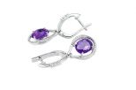 Серьги из серебра с аметистом и фианитами овал 8х10 мм 52420