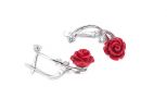 Серьги из серебра с кораллом красным и фианитами роза 10 мм 52444