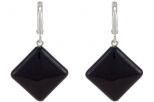 Серьги из серебра с агатом чёрным ромб 20х20 мм 52553
