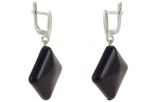 Серьги из серебра с агатом чёрным ромб 20х20 мм 52553