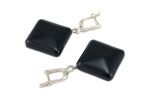 Серьги из серебра с агатом чёрным ромб 20х20 мм 52553