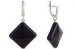 Серьги из серебра с агатом чёрным ромб 20х20 мм 52553
