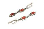 Серьги из серебра с кораллом красным 2 прнямоугольника 4х8 мм 52574