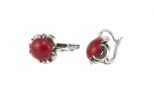 Серьги из серебра с кораллом красным круг 12 мм 52622