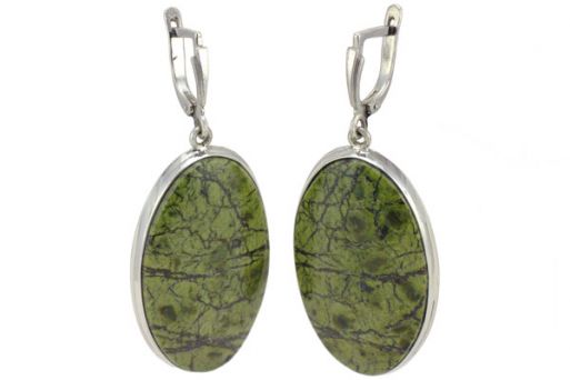 Серьги из серебра 925 пробы со Змеевиком.