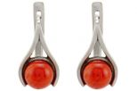 Серьги из серебра с кораллом морковным шар 8 мм капля малая 52783