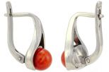 Серьги из серебра с кораллом морковным шар 8 мм капля малая 52783