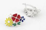 Серьги из серебра с фианитами и эмалью цветы 52790