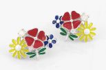 Серьги из серебра с фианитами и эмалью цветы 52790