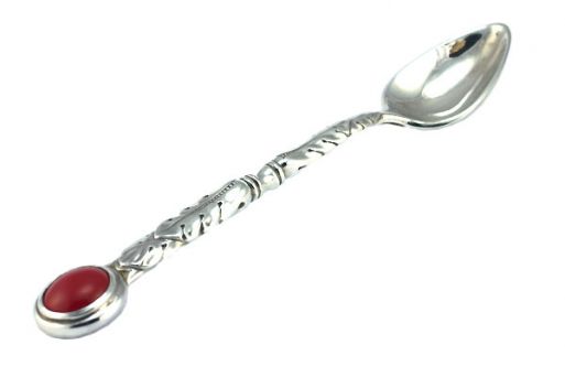 Чайная ложечка из серебра 875 пробы с Красным кораллом.