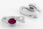 Серьги из серебра с рубином и фианитами овал 4х6 мм 52868