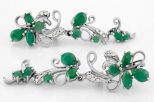 Серьги из серебра с изумрудом и фианитами 9 камней 52881