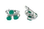 Серьги из серебра с изумрудом и фианитами 3 овала 4х5 мм 52887