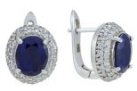 Серьги из серебра с сапфиром и фианитами овал 8х10 мм 52922