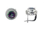 Серьги из серебра с топазом мистик и фианитами круг 9 мм 53079