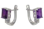 Серьги из серебра с аметистом и фианитами прямоугольник 7х9 мм 53138
