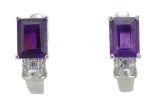 Серьги из серебра с аметистом и фианитами прямоугольник 7х9 мм 53138