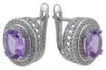 Серьги из серебра с аметистом и фианитами овал 8х10 мм 53152