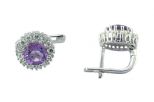 Серьги из серебра с аметистом и фианитами круг 9 мм 53156