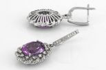 Серьги из серебра с аметистом и фианитами овал 10х12 мм 53160