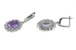 Серьги из серебра с аметистом и фианитами овал 10х12 мм 53160