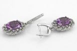 Серьги из серебра с аметистом и фианитами овал 10х12 мм 53160
