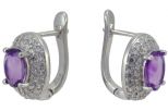 Серьги из серебра с аметистом и фианитами овал 7х9 мм 53167