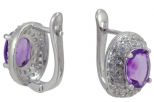 Серьги из серебра с аметистом и фианитами овал 7х9 мм 53167