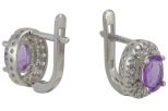 Серьги из серебра с аметистом и фианитами овал 5х7 мм 53175