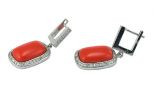 Серьги из серебра с кораллом красным и фианитами прямоугольник 10х15 мм 53196
