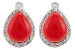 Серьги из серебра с кораллом красным и фианитами капля 10х12 мм 53200